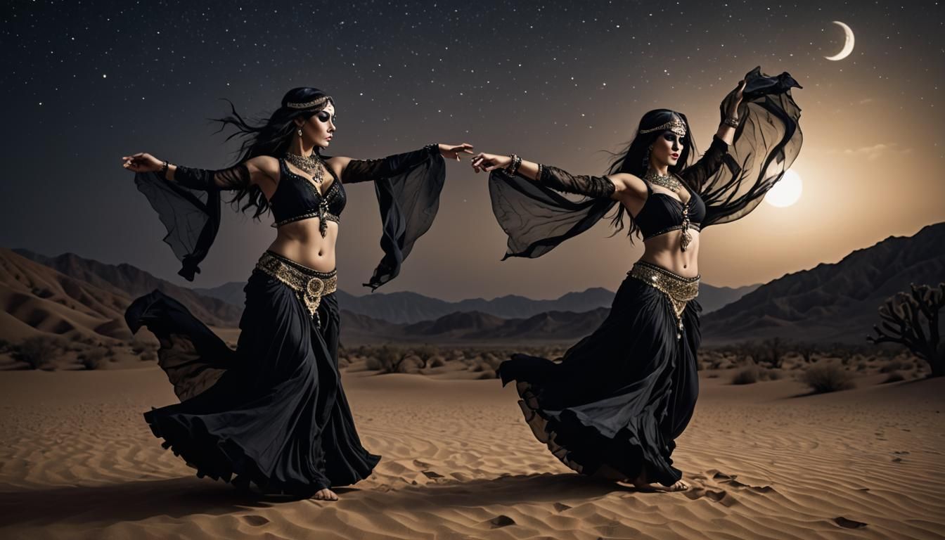 Gothic Belly Dancer in Desert Night