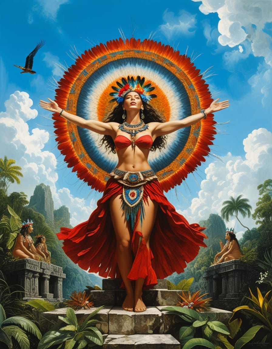Tonantzin: Aztec Mother Goddess in Lush Jungle