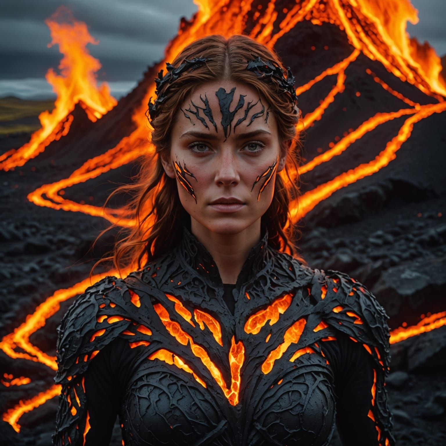 Lava Woman in Iceland: Hyperrealistic Digital Art