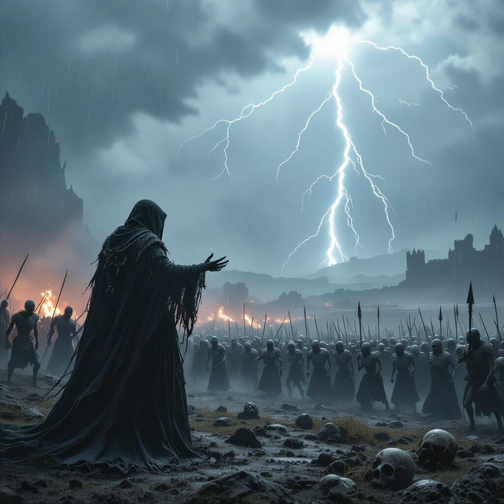Undead Army Battles Humans in Epic Stormy Battlefield