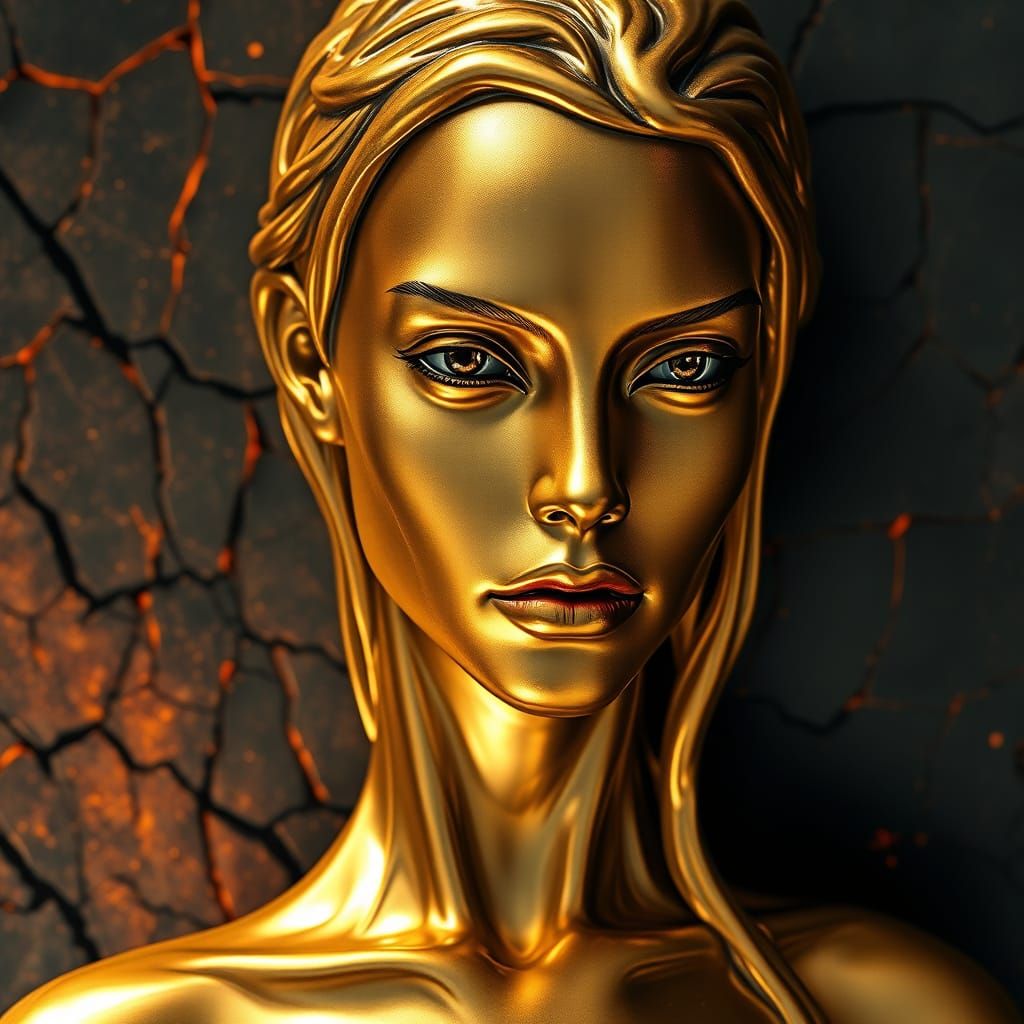 Golden Woman: A Surreal Portrait in Molten Gold