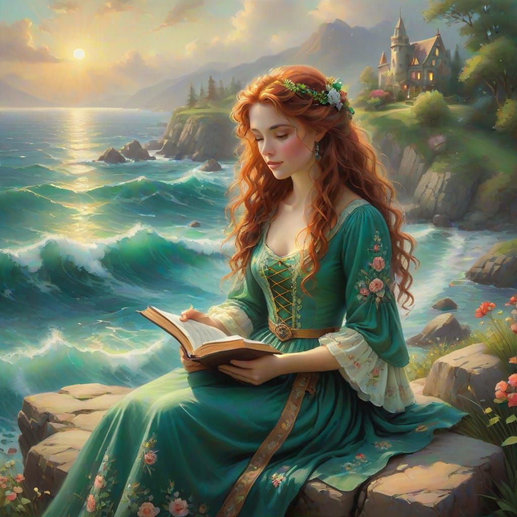 Whimsical Coastal Scene in Dreamy Oil Painting Style