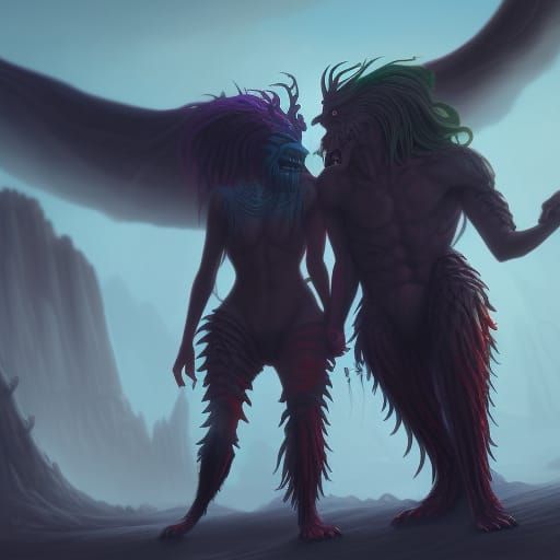Fantastical Monster Lovers in Detailed Matte Painting