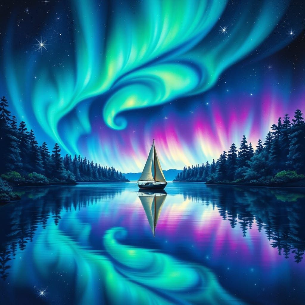 Ethereal Aurora Lake Scene in Cosmic Style