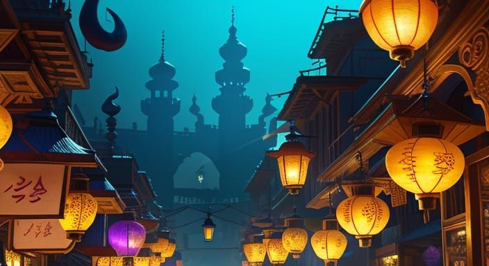 Mystical Marketplace at Twilight: Digital Concept Art