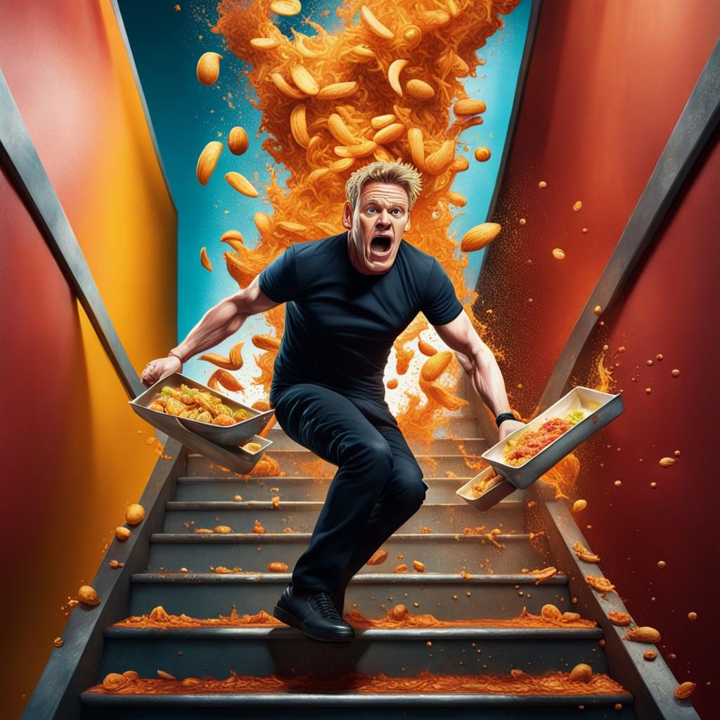 Hyperrealistic Gordon Ramsey Stairway Mishap