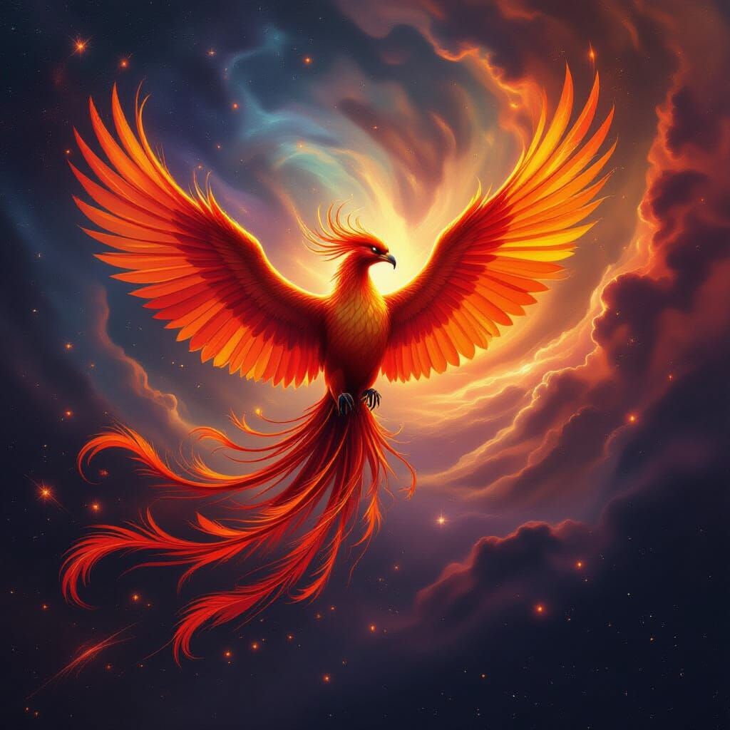 Majestic Phoenix Erupts From Celestial Nebula in Epic Fantas...
