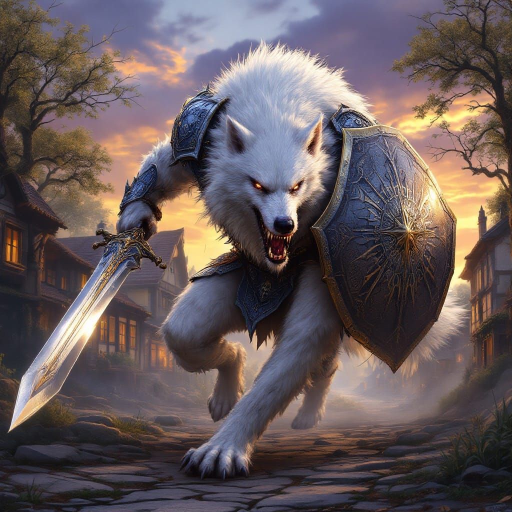 Majestic White Fenrir Wolf in Dark Fantasy Armor