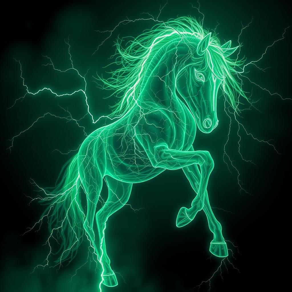 Majestic Green Lightning Horse in HDR