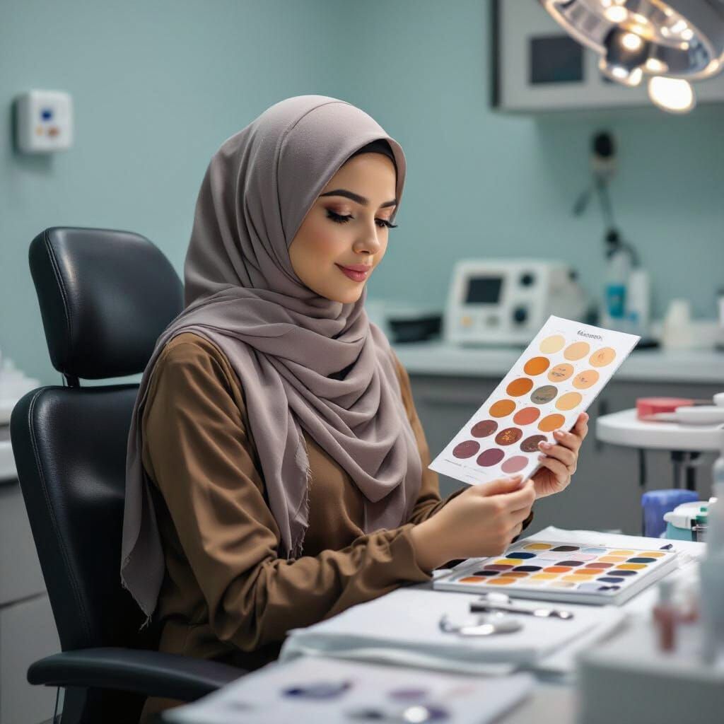 Medical Tattoo Clinic: Woman with Skin Tone Chart