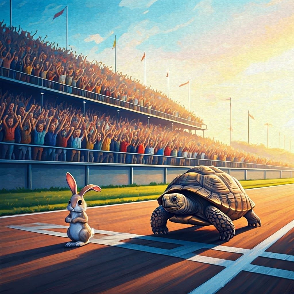 Rabbit's Inspiring Pursuit: A Wholesome Watercolor Masterpie...