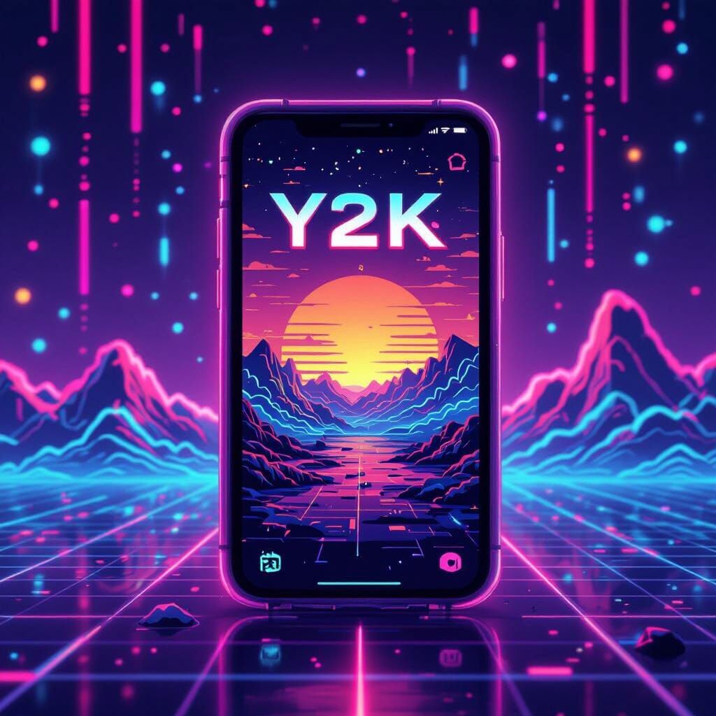 Y2K Phone Background with Neon Pixel Art