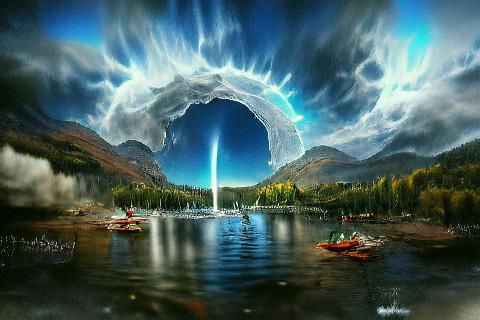 Superluminal Portal Over Lake: Matte Painting