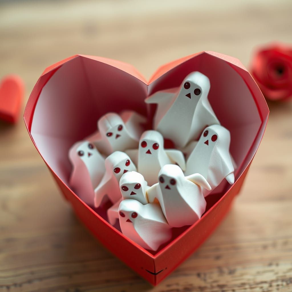 Origami Heart Box With Paper Ghost Chocolates