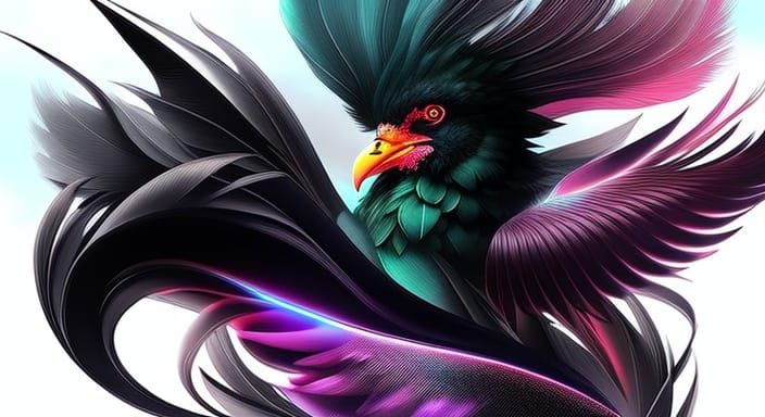 Retrofuturistic Rooster in Ink Splatter Style