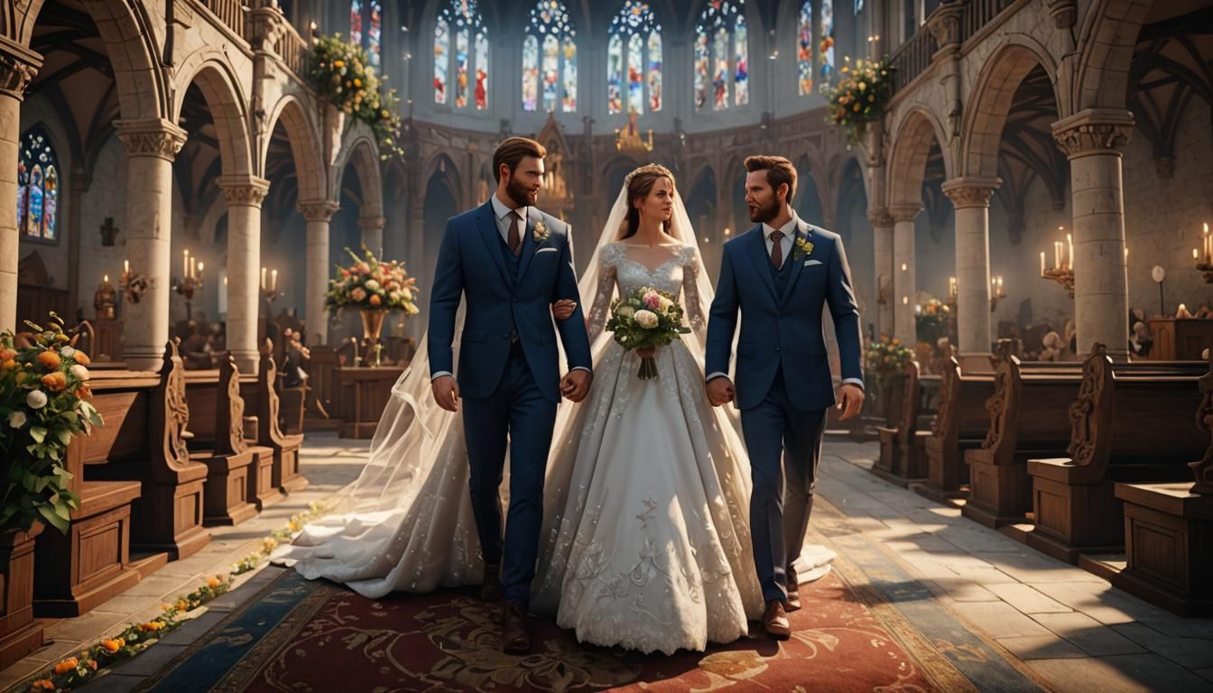 Epic 3D Wedding Scene with Dynamic Lighting