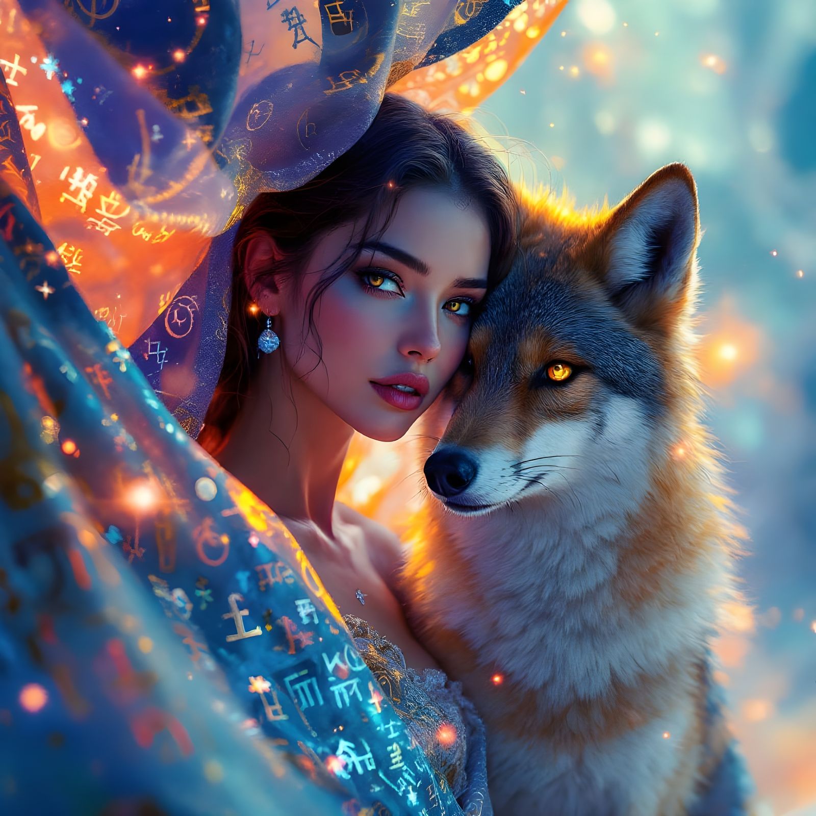 Ethereal Beauty Meets Coyote in Twilight Tapestry