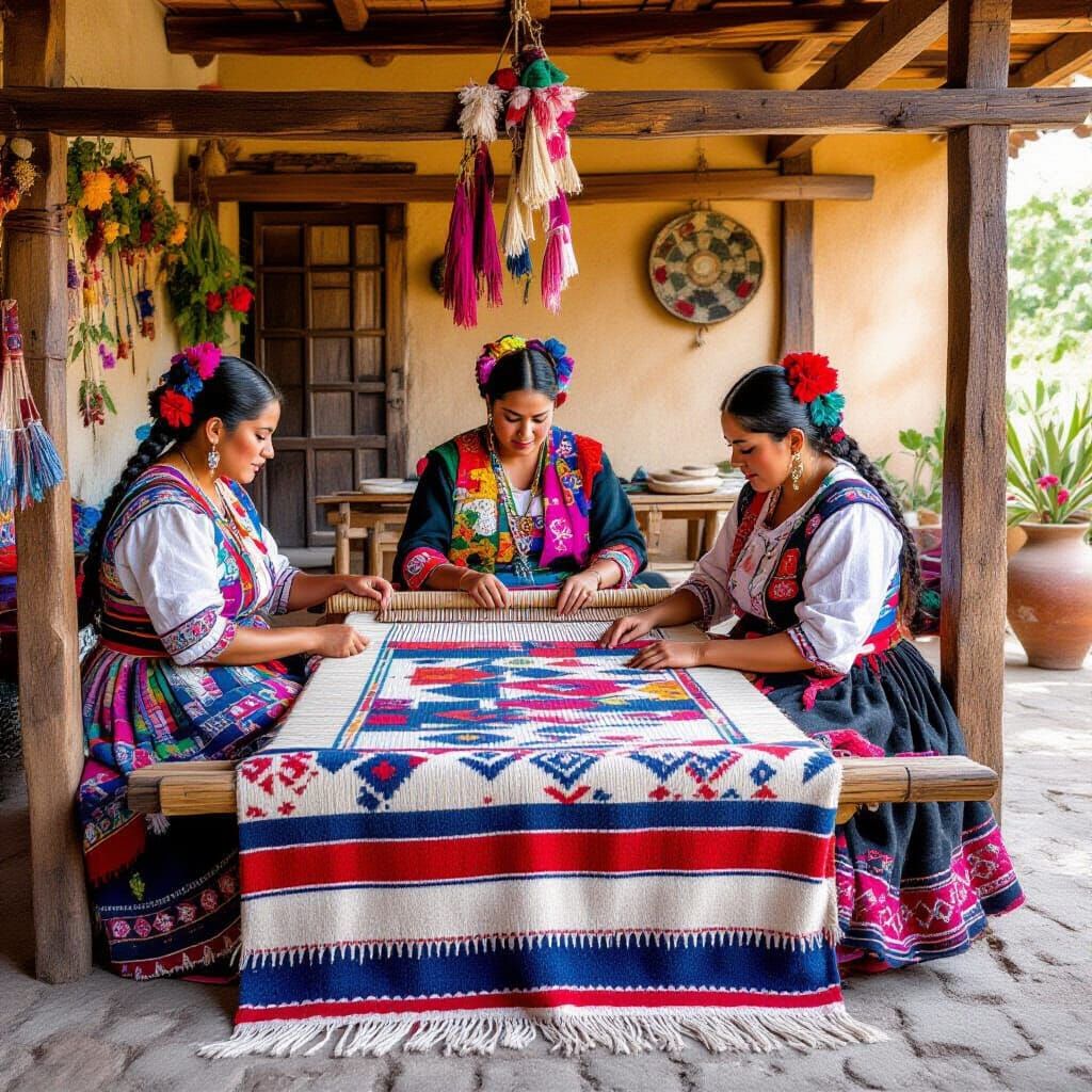 Zapotec Family Weaving Rug with Natural Dyes