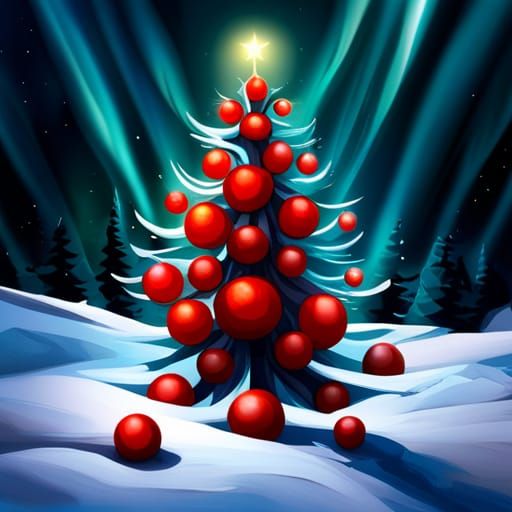 Watercolor Christmas Tree with Baubles and Star