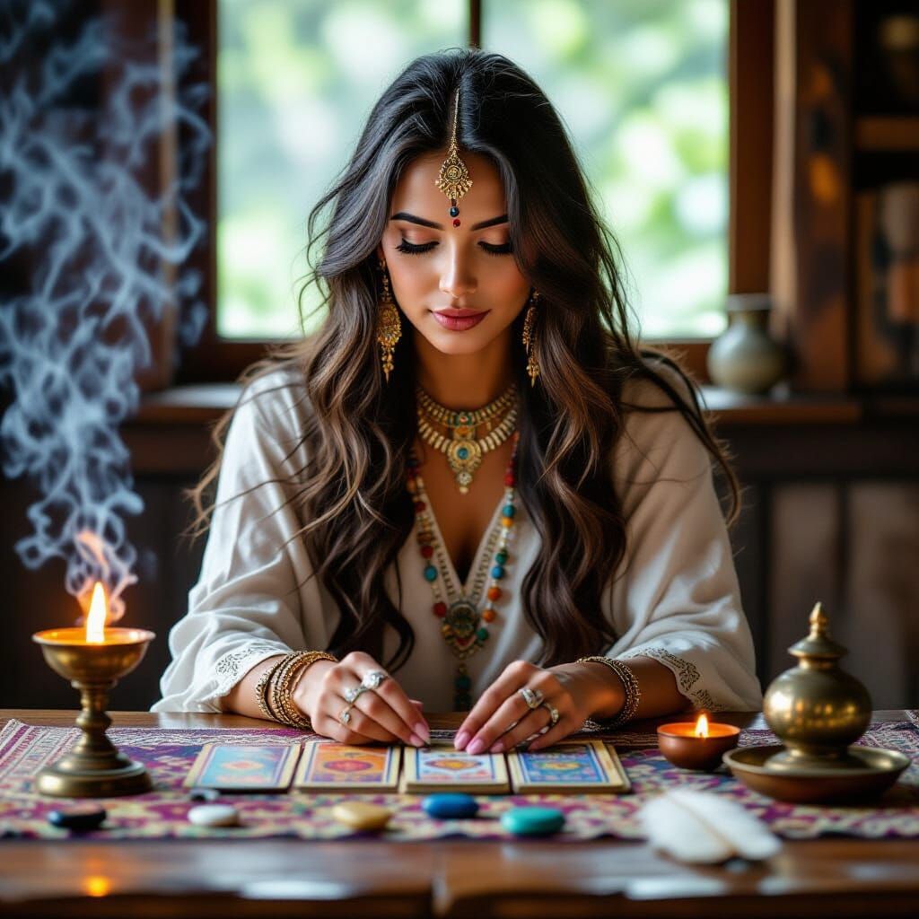 Indian Shamanic White Witch Reading Tarot