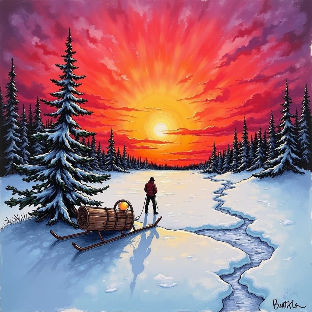 Bizarre Sunset Landscape at the North Pole Created in a Cybe...