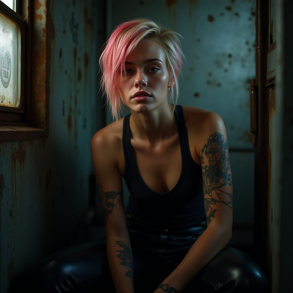 Hyper-Realistic Portrait of Adventurous Young Woman on Freig...