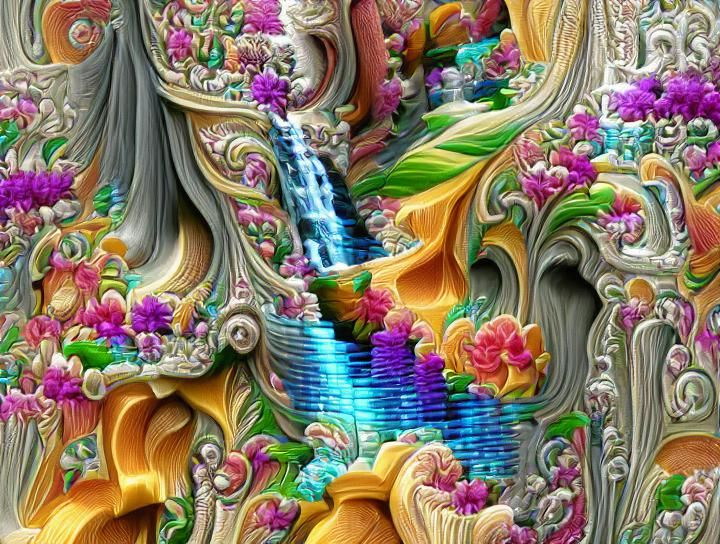 Enchanting Waterfall: Hyperrealistic Impressionistic Digital...