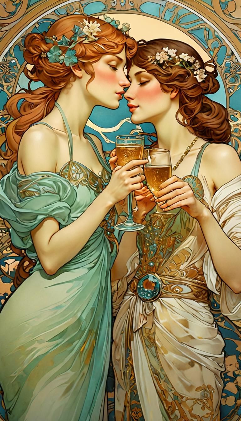 Elegant Champagne Ad in Art Nouveau Style