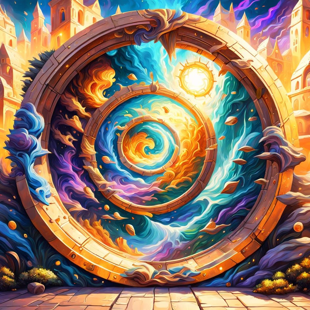 Mystical Portal Opens in Wall Painting, Vibrant Oil Art