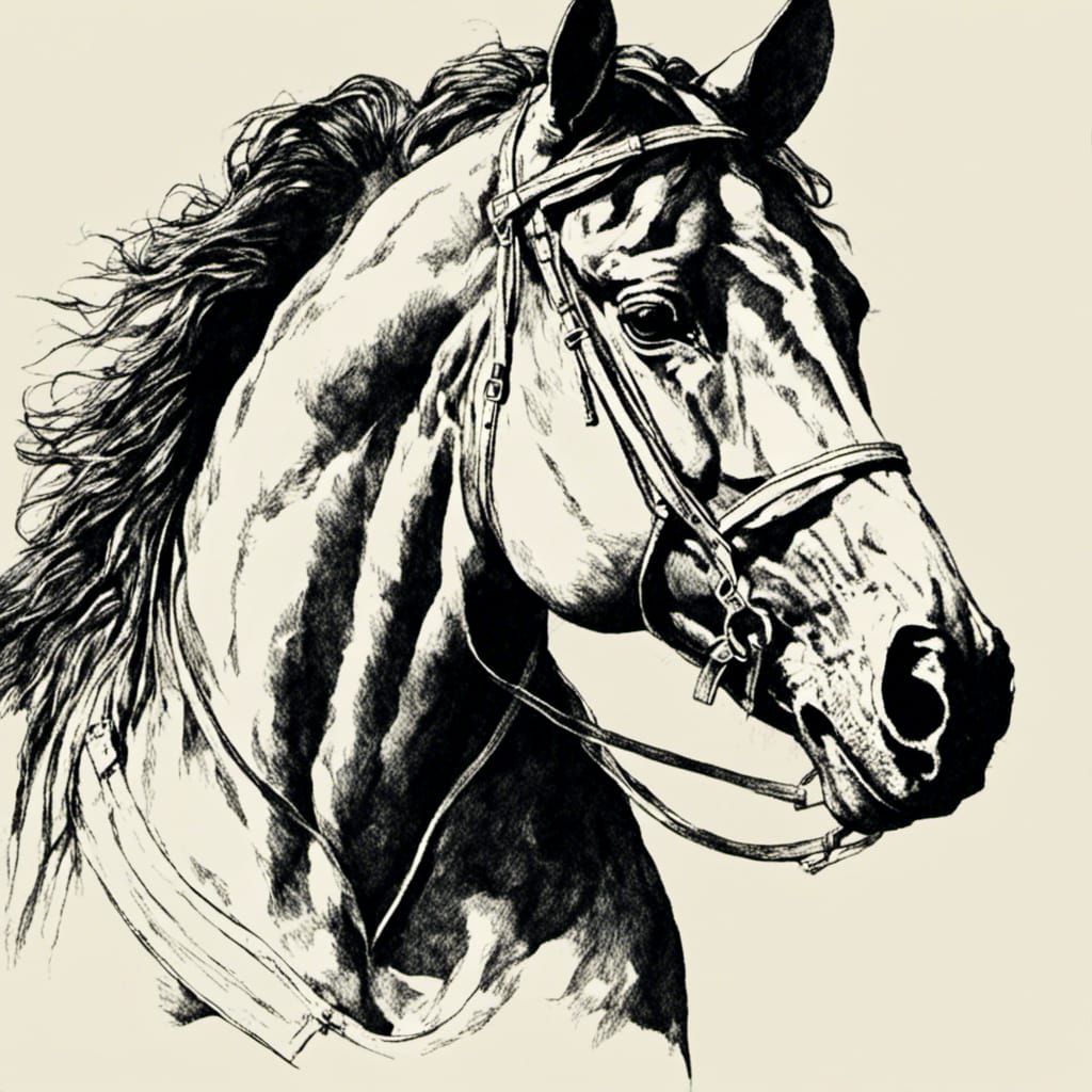 Expressive Horse in Rough Pencil and Ink Style