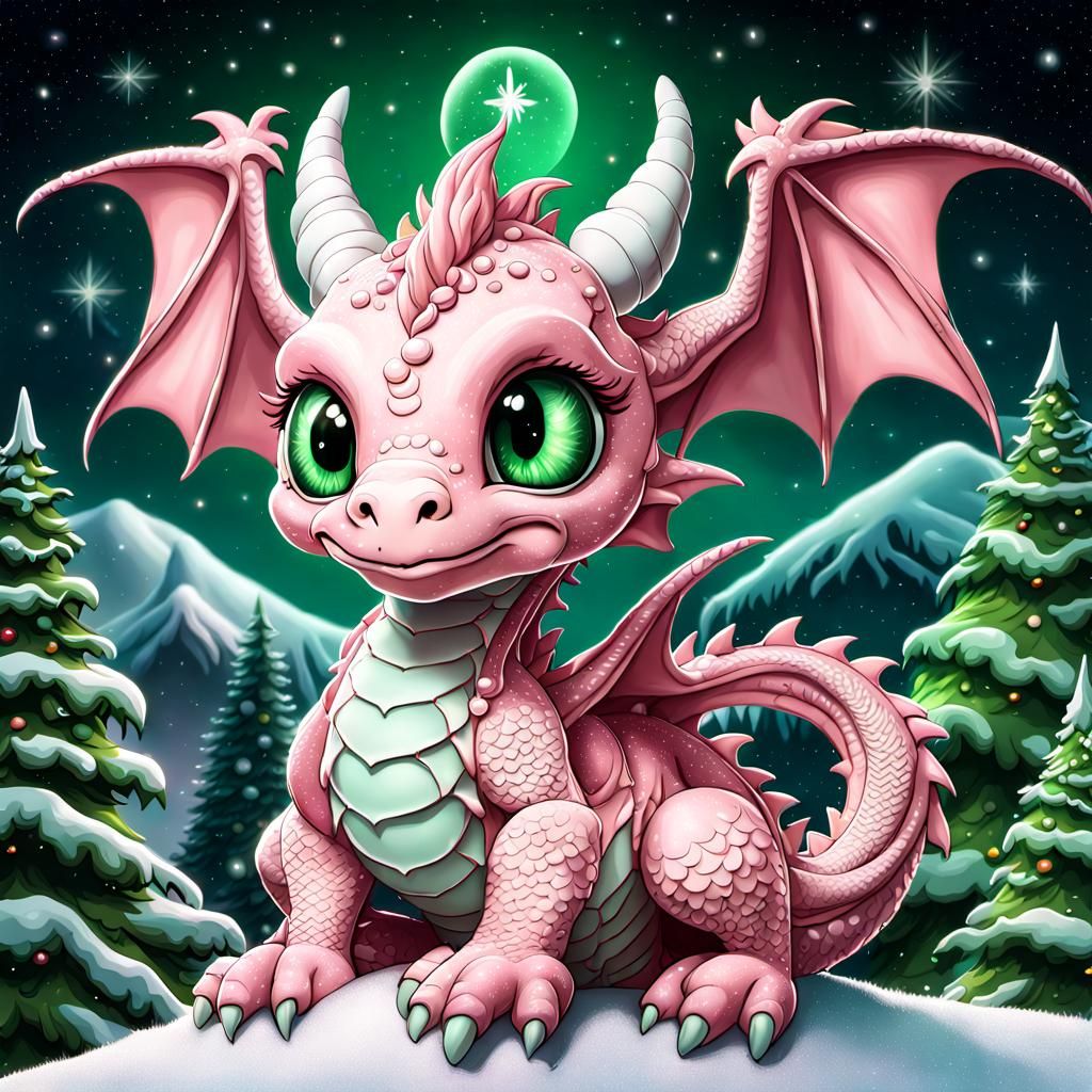 Adorable Pink Dragon in Winter Wonderland