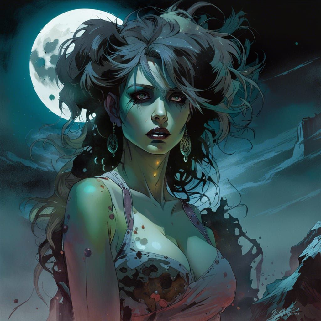 Glamour Zombie Pin-Up in Bioluminescent Graveyard