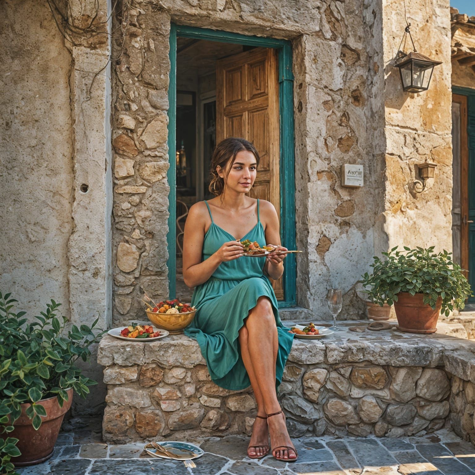 Italian Woman's Greek Dinner, Fantasy Concept Art