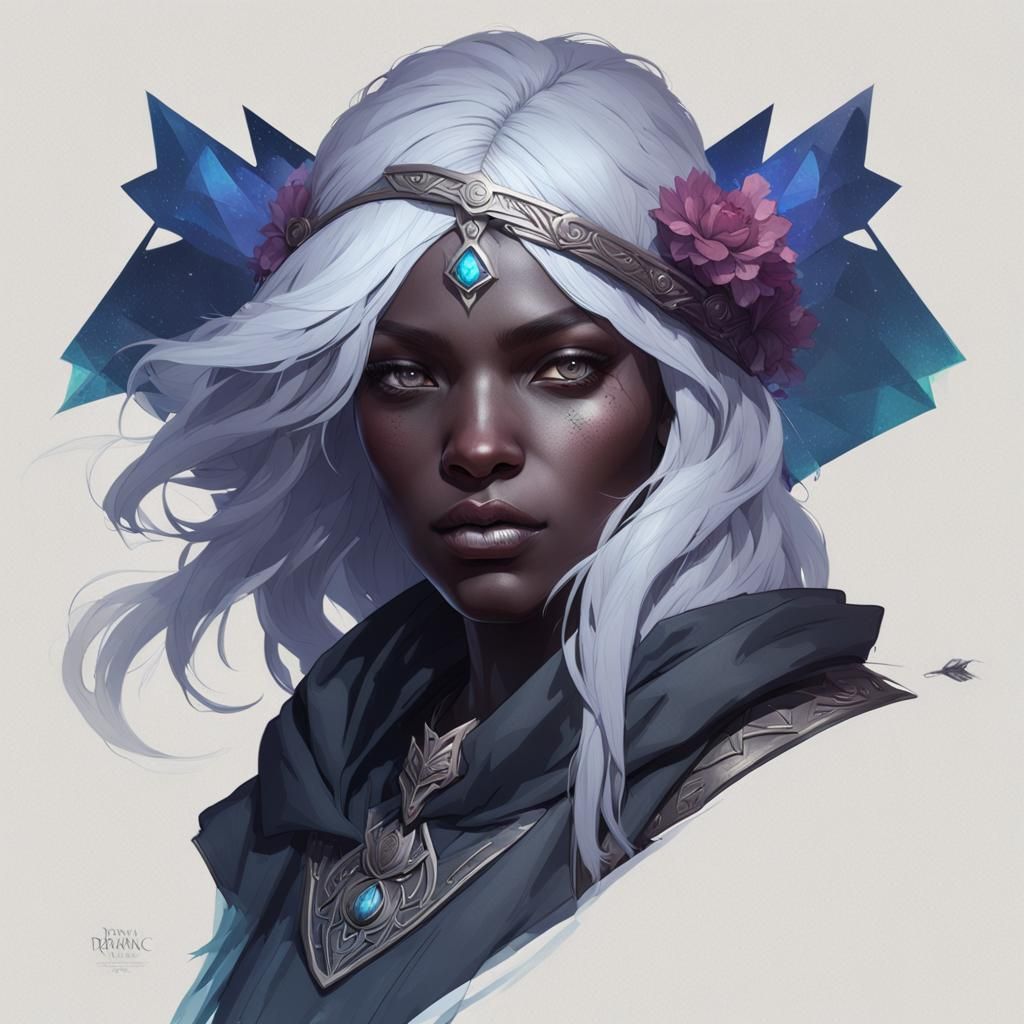 Drow Female Portrait in Hyperdetailed Style