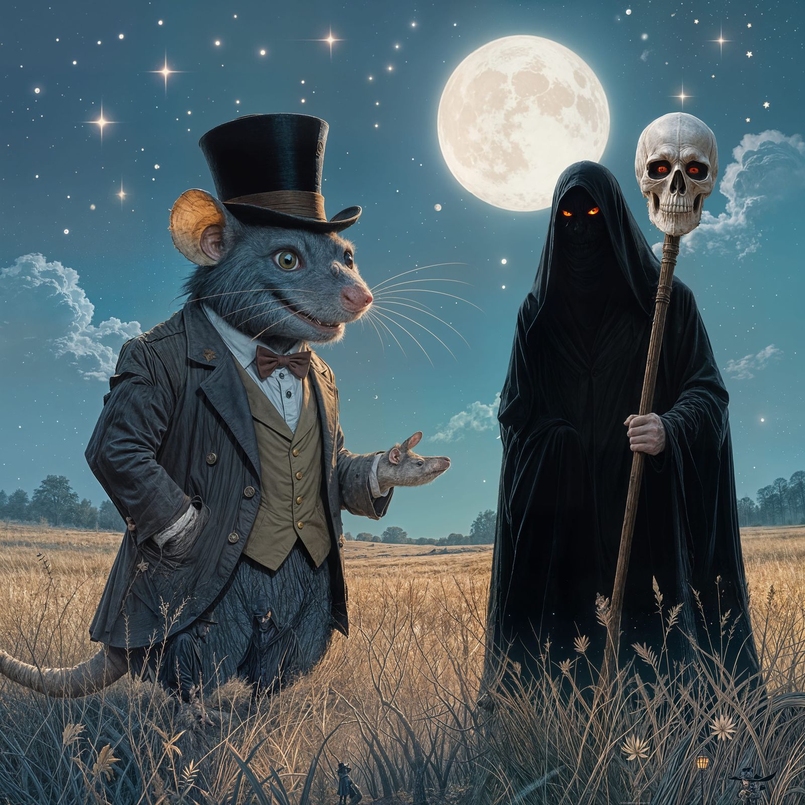 Menacing Rat in Fairyland Under Moonlight