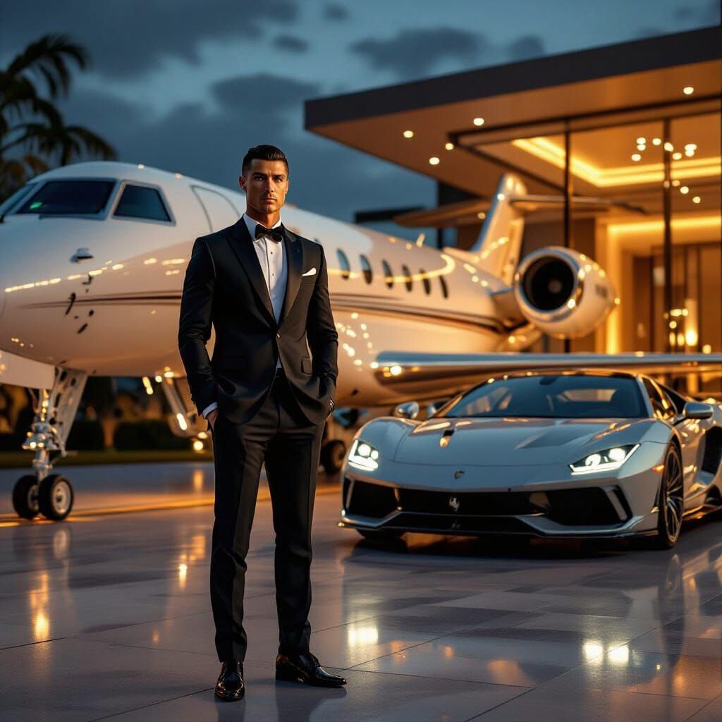 Cristiano Ronaldo Poses with Jet and Car
