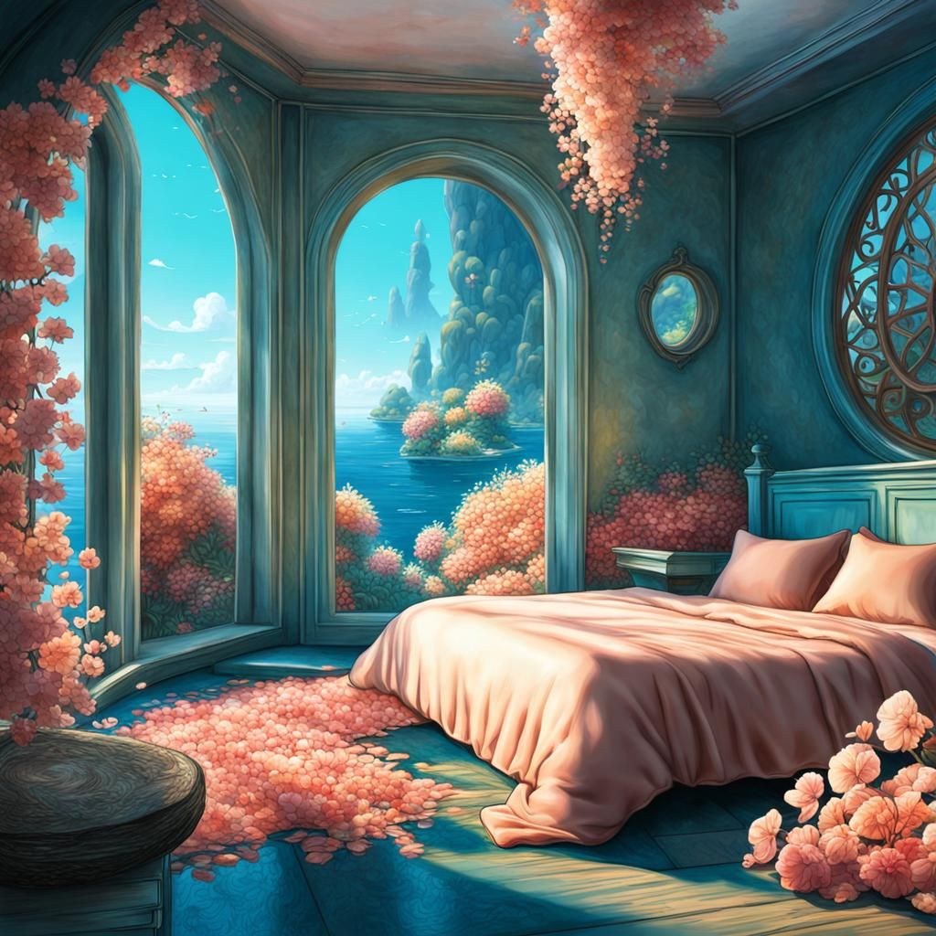 Tranquil Peach Colored Ocean Seascape