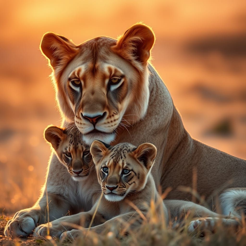 Motherly Love in the Golden Savannah