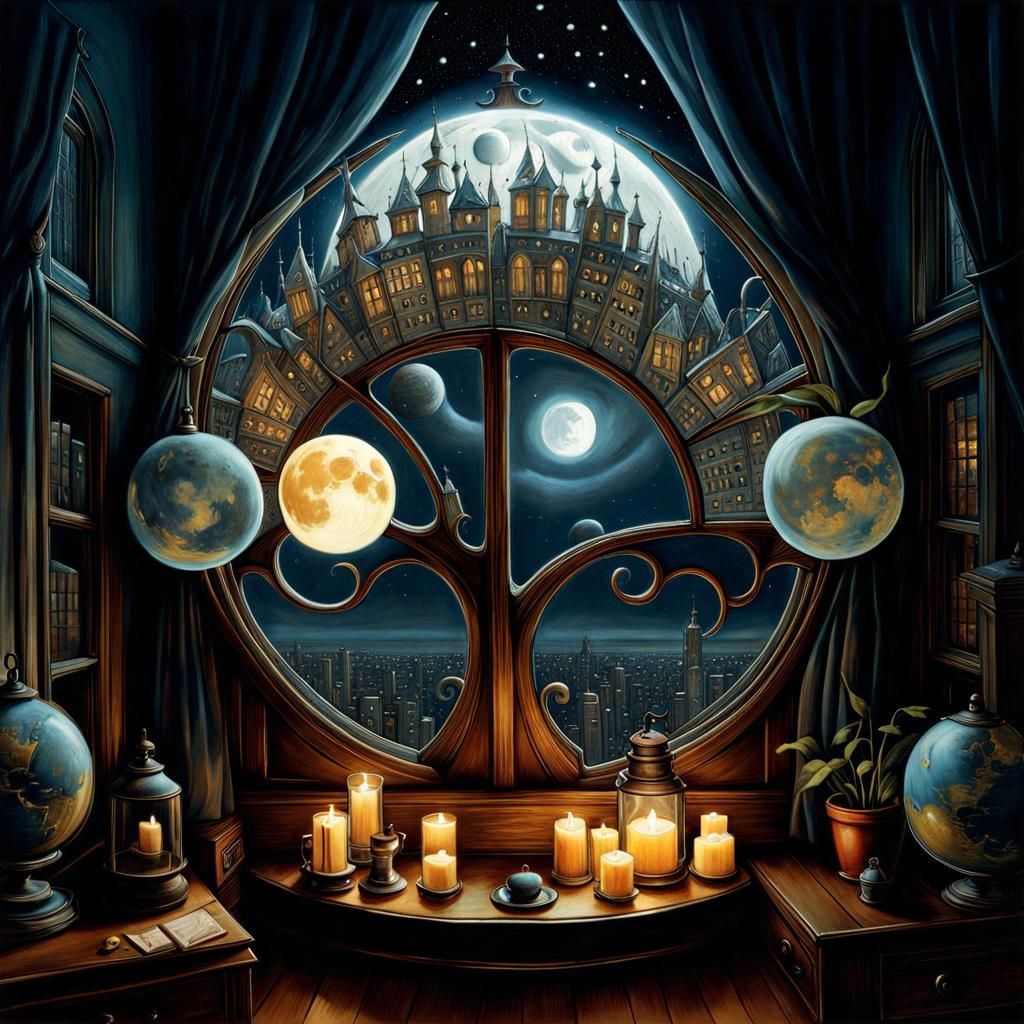 Fantastical Room with Moonlit View