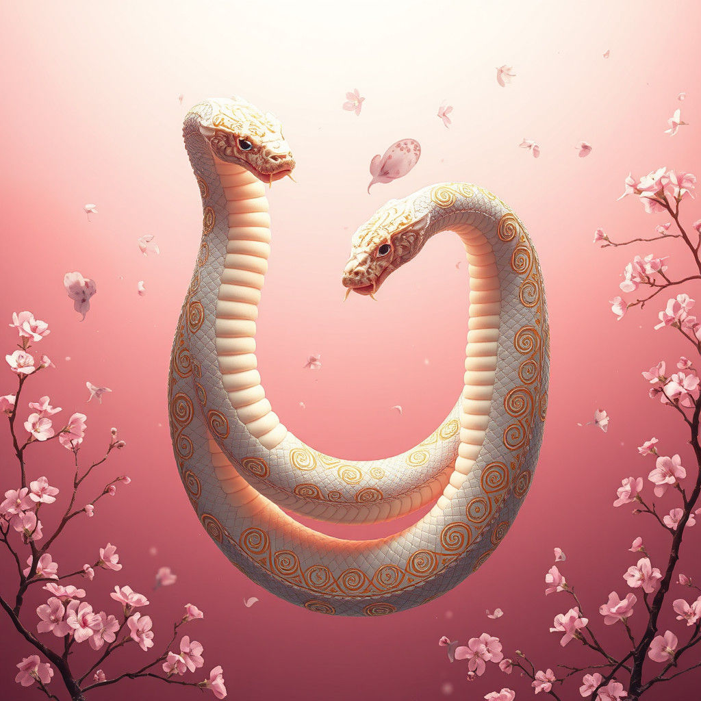 Serpentine Elegance: White Snakes with Gold Filigree