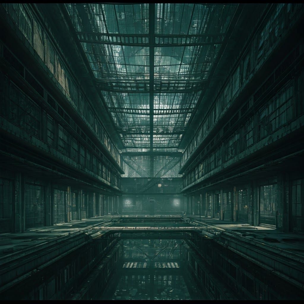 Desperate Cyberpunk City Under Concrete Ceiling