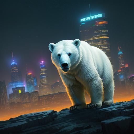 Polar Bear in Futuristic Cityscape Concept Art