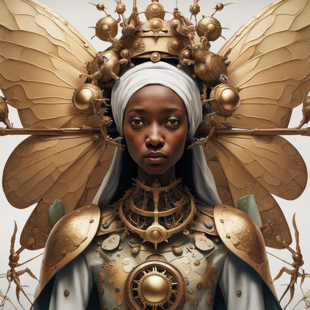 Surrealist Woman with Dragonfly Wings and Baby