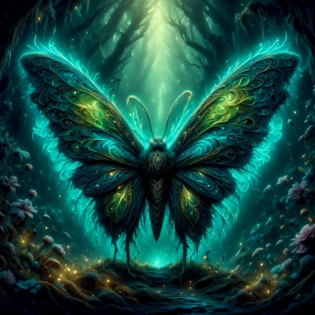 Giant Death Moth in Enchanted Forest Illustration
