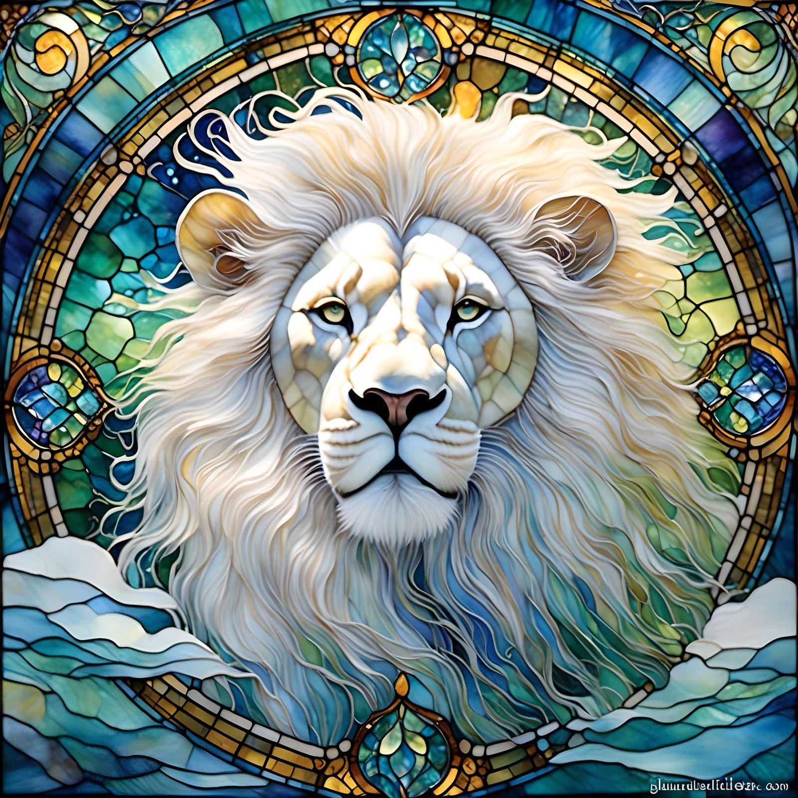 Stained Glass Portrait: Winged Lion Soaring