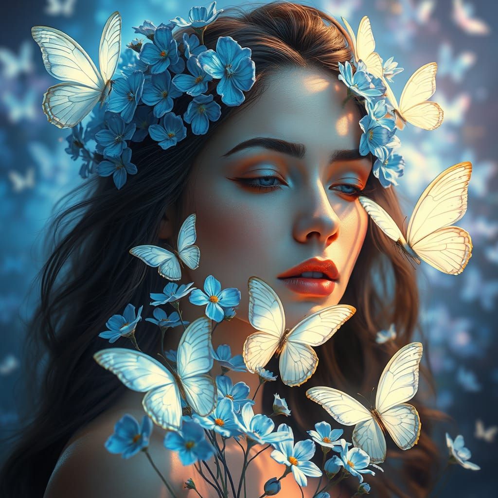 Surreal Butterfly and Flower Portrait