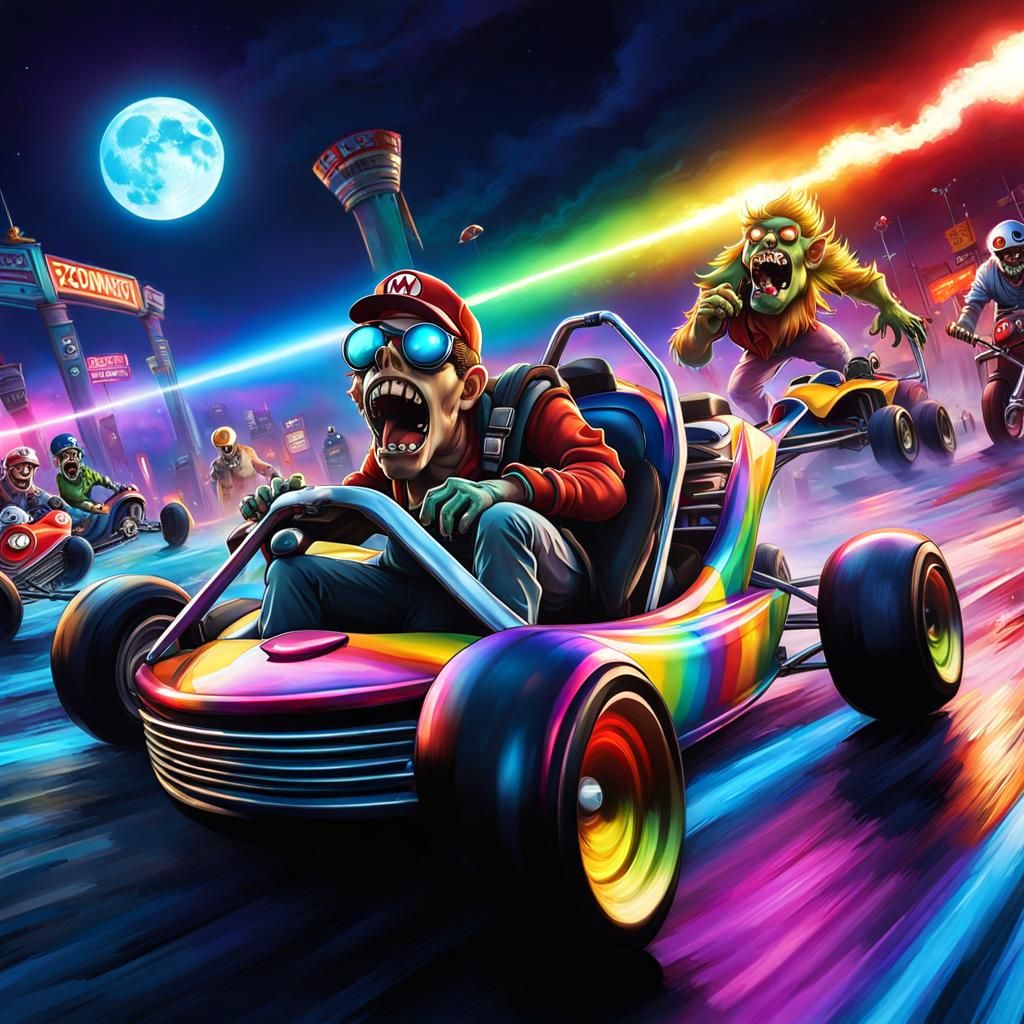 Hyperrealistic Zombie Drag Race on Rainbow Road