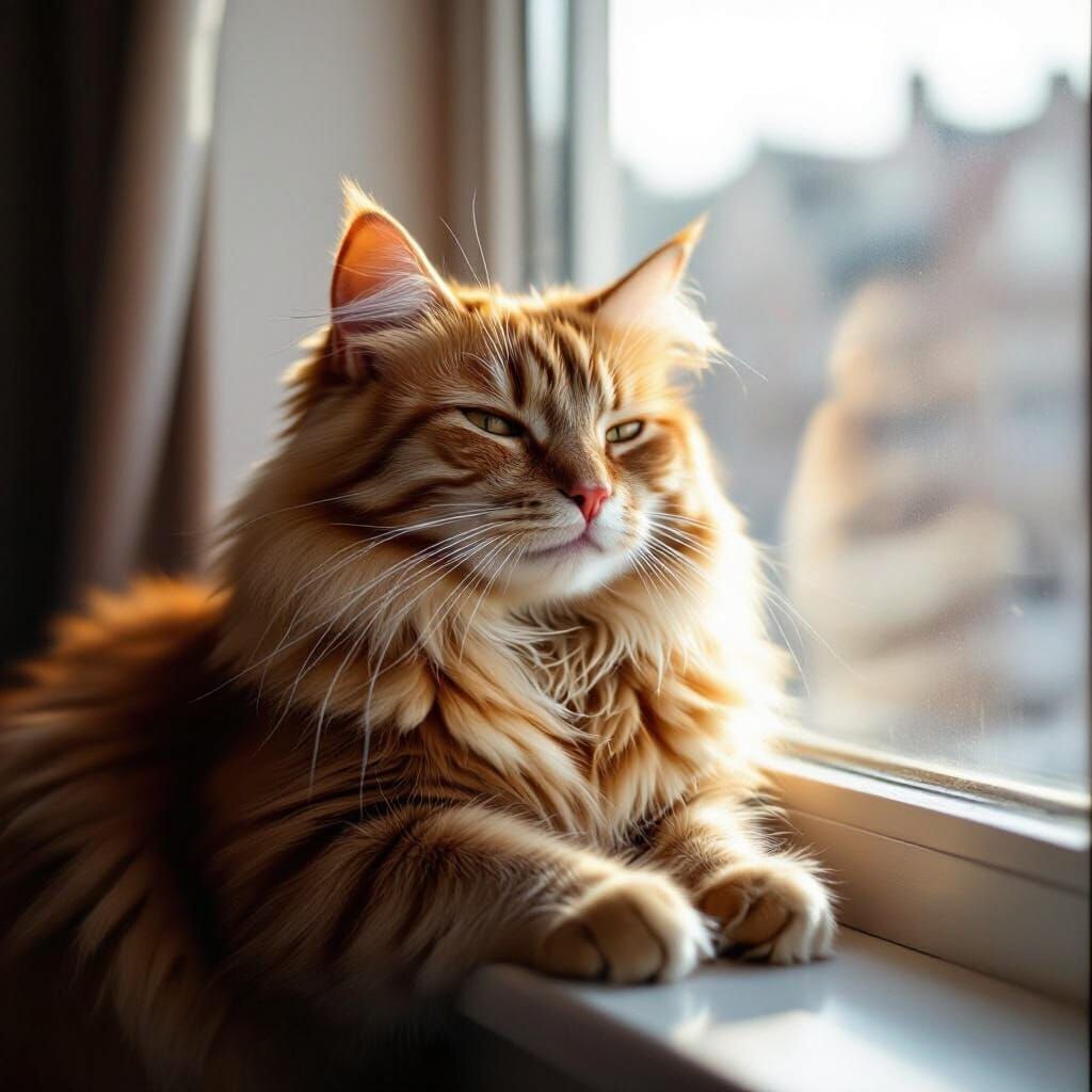 Orange Cat in Sunlight: Cinematic Film Still