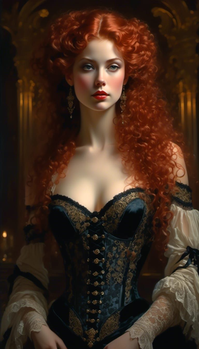 Rococo Lady in Velvet and Lace Portrait