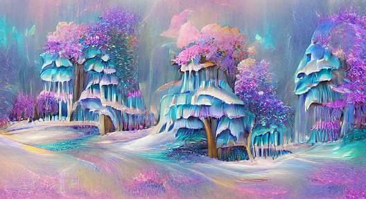 Icy Whimsical Forest in Luminous Style